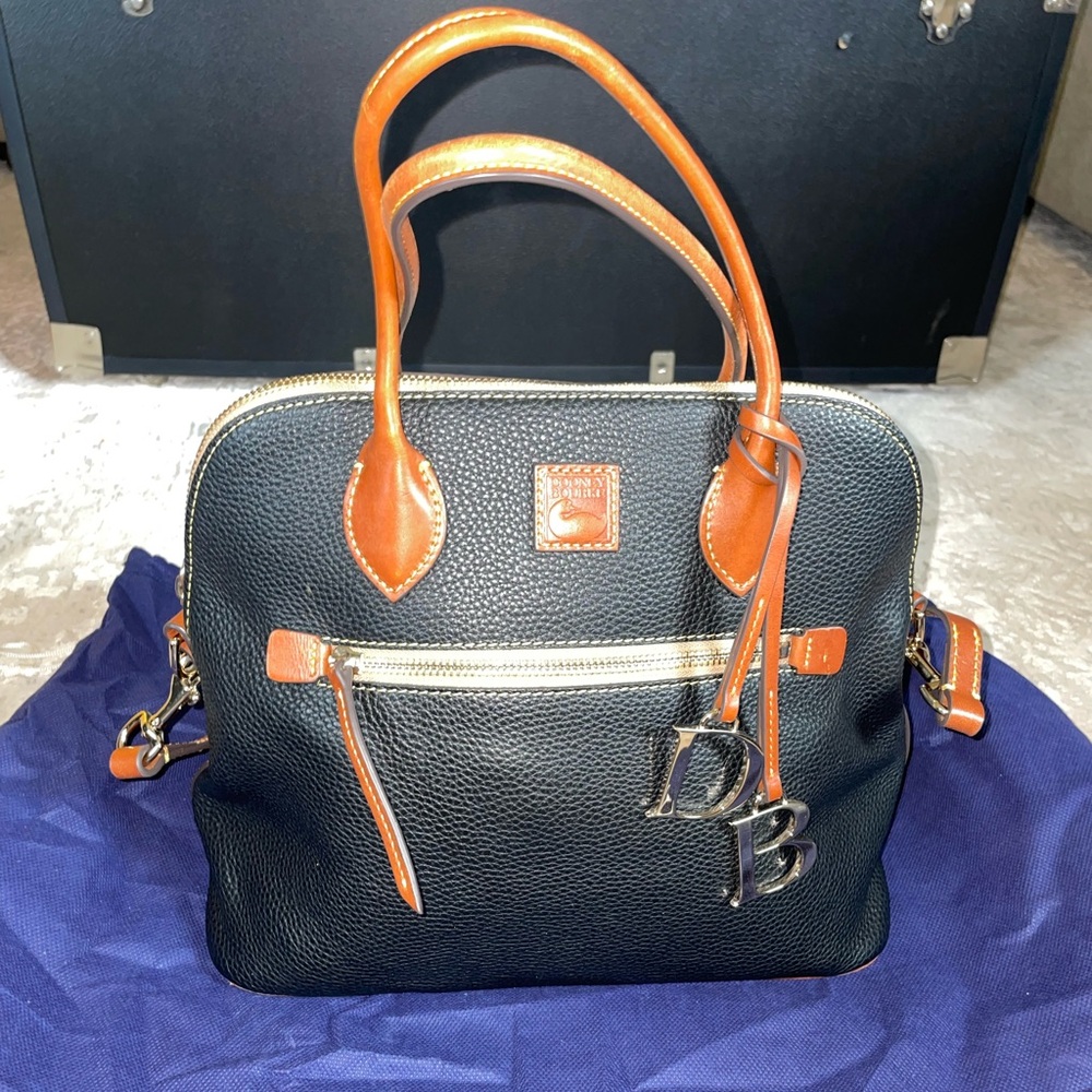 Dooney & Bourke Black and Tan Satchel with Structured Design
